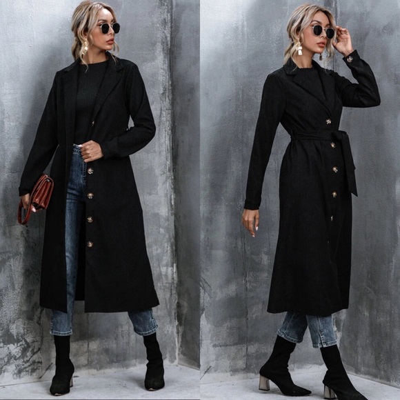 Jackets & Blazers - Black Belted Overcoat